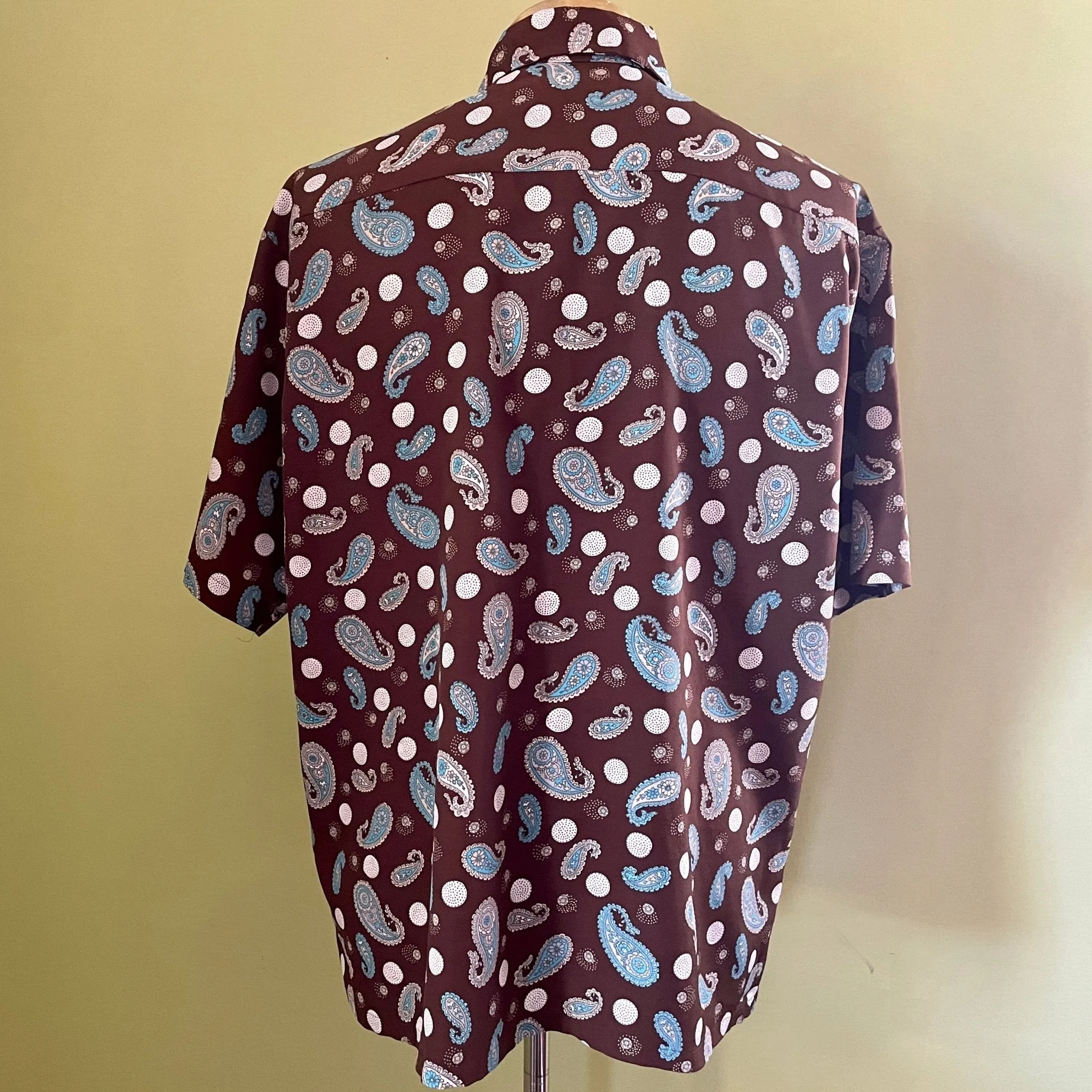 1970's Men's Paisley Brown Blue Print S/S Shirt Sz XL - OOAK