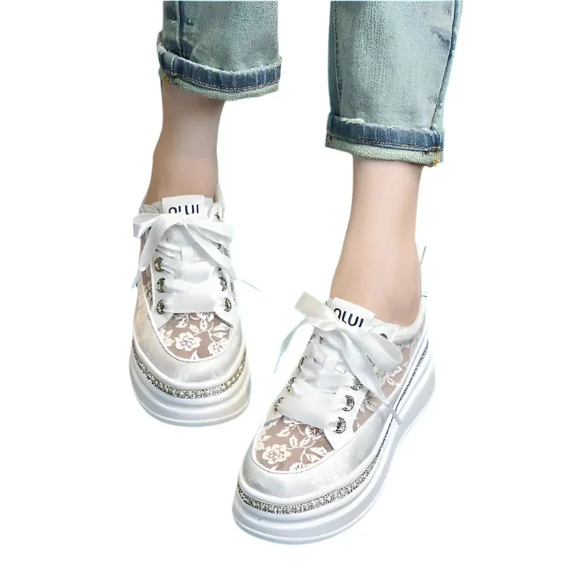 2024 Women's Elastic Chunky Ankle Boots – 7cm Air Mesh Comfy Summer Sneakers & Fashion Vulcanized Pumps
