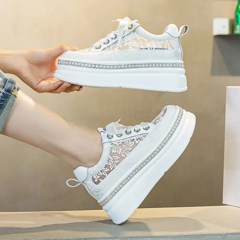 2024 Women's Elastic Chunky Ankle Boots – 7cm Air Mesh Comfy Summer Sneakers & Fashion Vulcanized Pumps