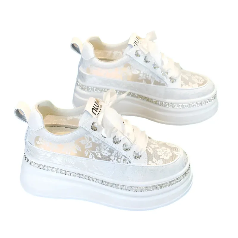 2024 Women's Elastic Chunky Ankle Boots – 7cm Air Mesh Comfy Summer Sneakers & Fashion Vulcanized Pumps