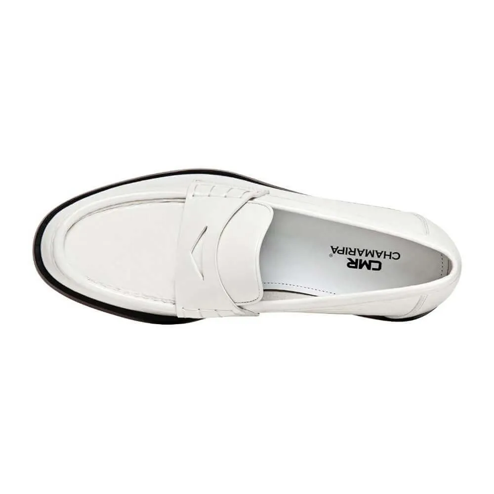 6 CM / 2.36 Inches - CMR CHAMARIPA Elevator Shoes For Women - Hidden Heel Shoes - White Leather Penny Loafers