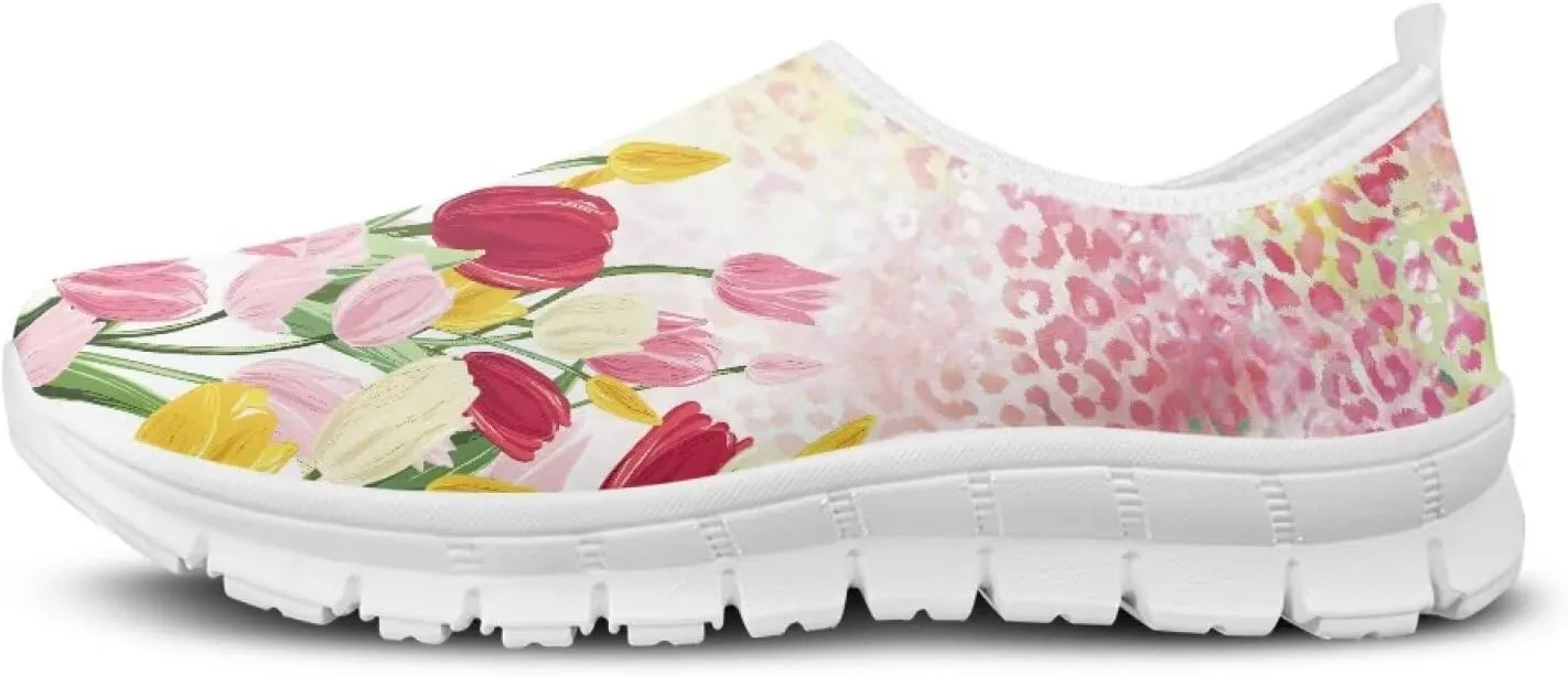 Art Painted Travel Shoes for Women Slip On Flat Casual Mesh Loafers Lightweight Comfort Fashion Sneaker for Ladies Festival Series US Size 5.5-11.5