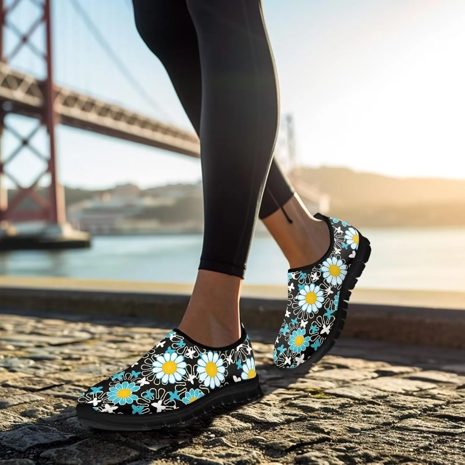 Art Pattern Walking Shoes for Women Slip On Casual Mesh Loafers Lightweight Comfort Ladies Fashion Sneaker for Outdoors Black US Size 5.5-11.5
