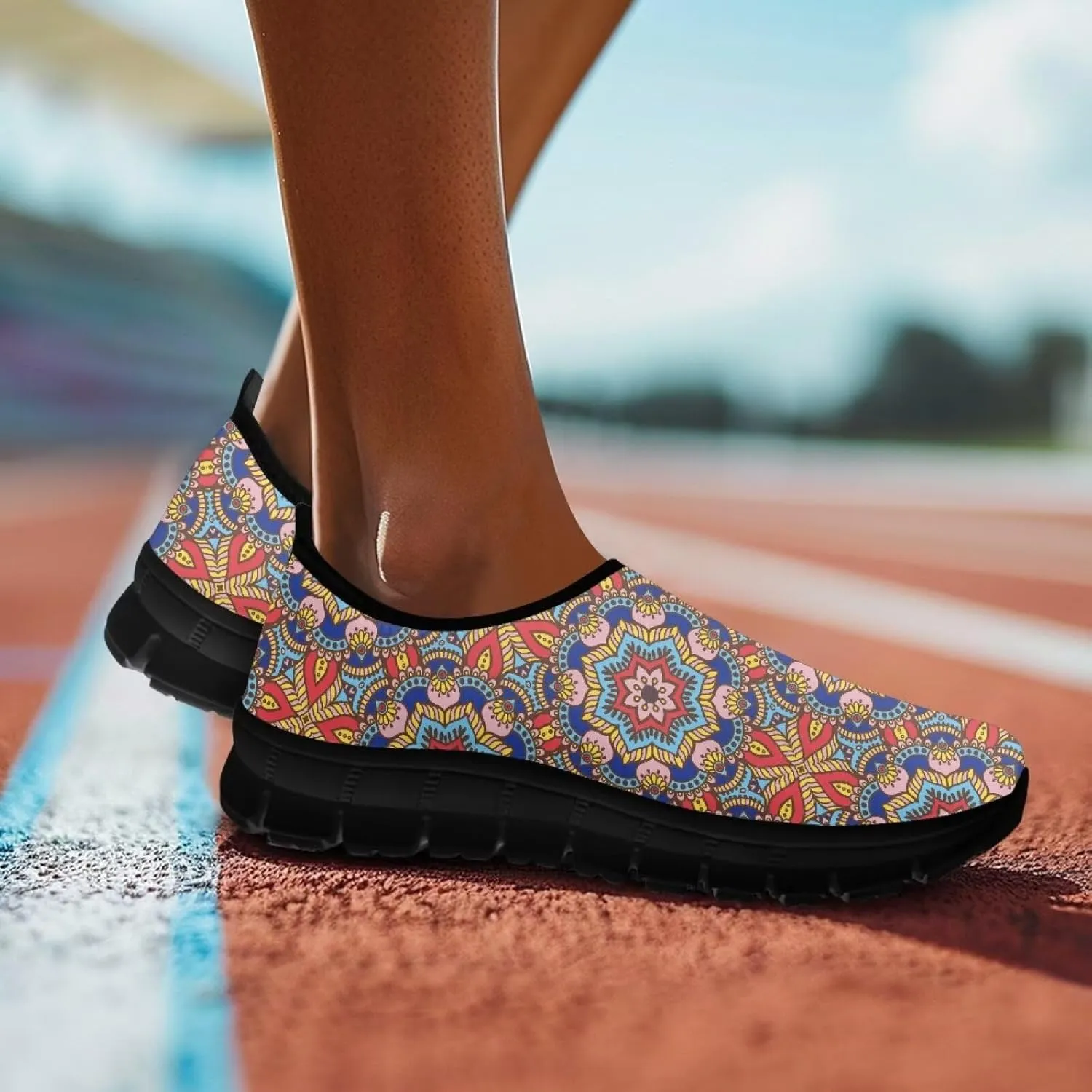 Art Pattern Walking Shoes for Women Slip On Casual Mesh Loafers Lightweight Comfort Ladies Fashion Sneaker for Outdoors Black US Size 5.5-11.5