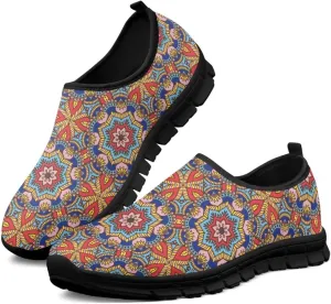 Art Pattern Walking Shoes for Women Slip On Casual Mesh Loafers Lightweight Comfort Ladies Fashion Sneaker for Outdoors Black US Size 5.5-11.5
