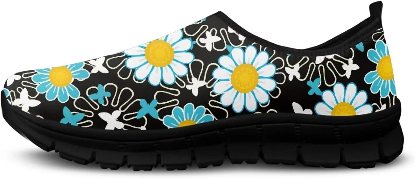 Art Pattern Walking Shoes for Women Slip On Casual Mesh Loafers Lightweight Comfort Ladies Fashion Sneaker for Outdoors Black US Size 5.5-11.5