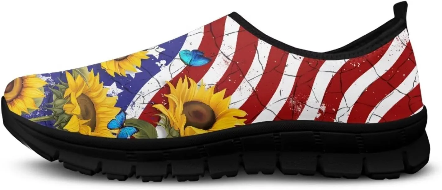 Art Pattern Walking Shoes for Women Slip On Casual Mesh Loafers Lightweight Comfort Ladies Fashion Sneaker for Outdoors Black US Size 5.5-11.5