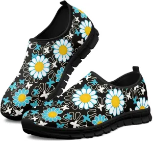 Art Pattern Walking Shoes for Women Slip On Casual Mesh Loafers Lightweight Comfort Ladies Fashion Sneaker for Outdoors Black US Size 5.5-11.5