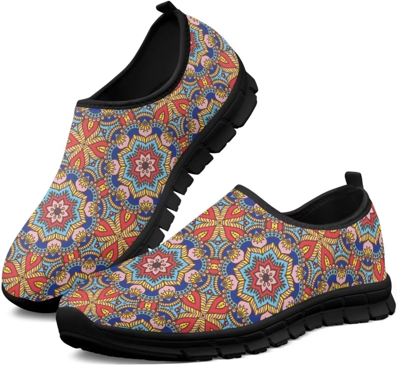 Art Pattern Walking Shoes for Women Slip On Casual Mesh Loafers Lightweight Comfort Ladies Fashion Sneaker for Outdoors Black US Size 5.5-11.5