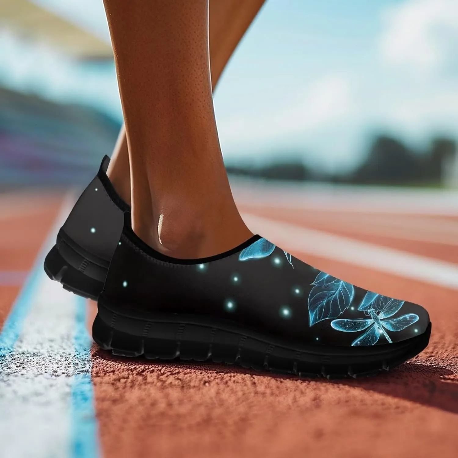 Art Pattern Walking Shoes for Women Slip On Casual Mesh Loafers Lightweight Comfort Ladies Fashion Sneaker for Outdoors Black US Size 5.5-11.5