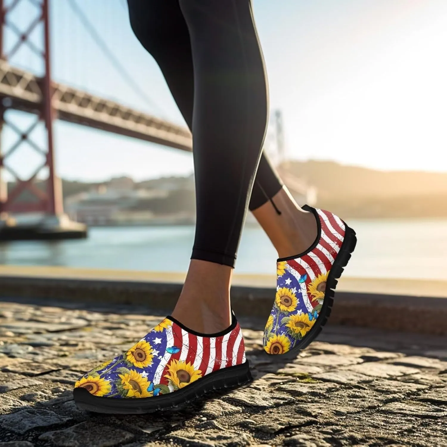 Art Pattern Walking Shoes for Women Slip On Casual Mesh Loafers Lightweight Comfort Ladies Fashion Sneaker for Outdoors Black US Size 5.5-11.5