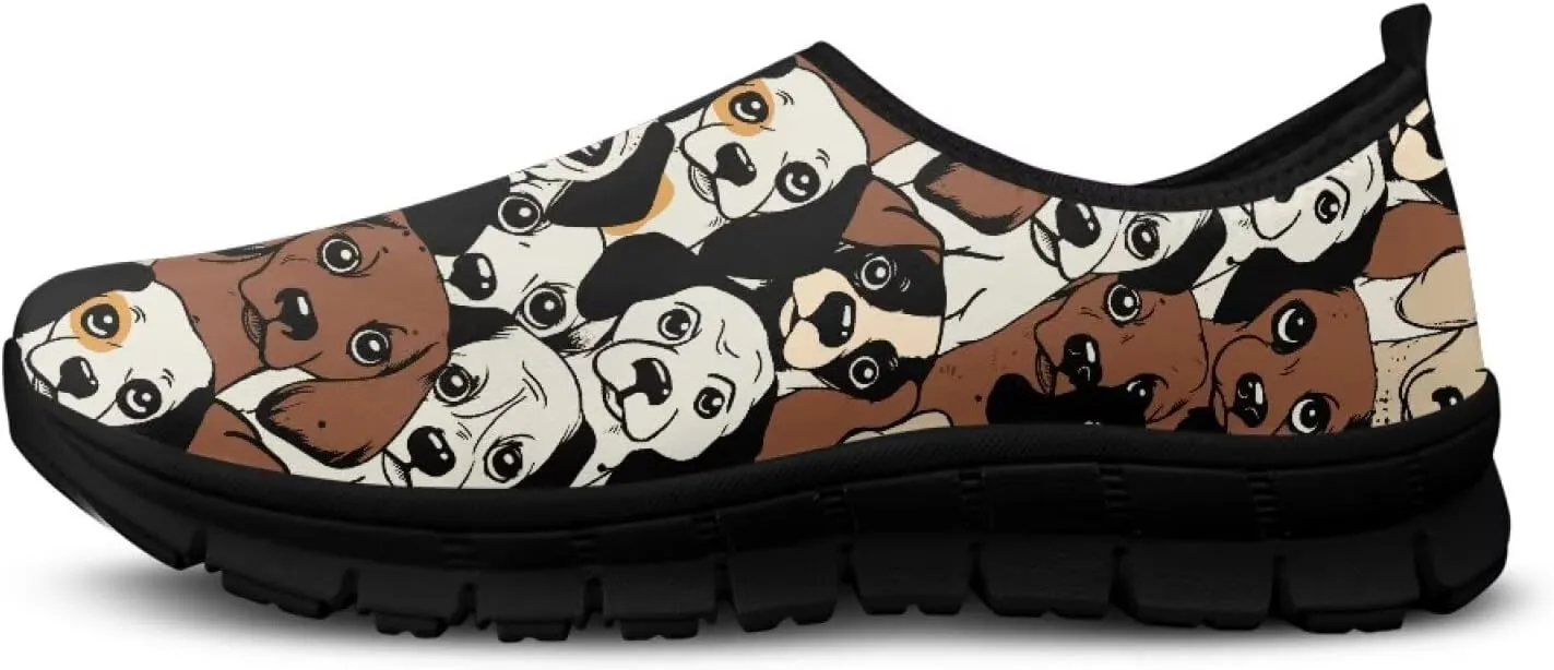 Art Pattern Walking Shoes for Women Slip On Casual Mesh Loafers Lightweight Comfort Ladies Fashion Sneaker for Outdoors Black US Size 5.5-11.5