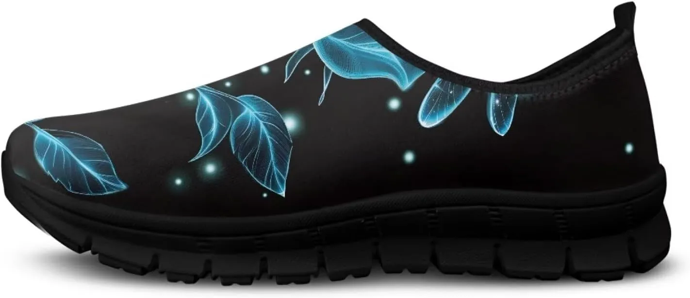 Art Pattern Walking Shoes for Women Slip On Casual Mesh Loafers Lightweight Comfort Ladies Fashion Sneaker for Outdoors Black US Size 5.5-11.5