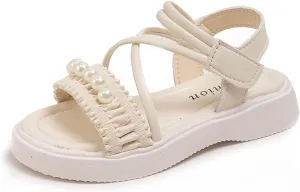 Big Kids Girl Fashion Sandals Summer Pearl Roman Princess Shoes Bottomed Non Slip Daily With Dress Classic Soft Sole Flat