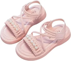 Big Kids Girl Fashion Sandals Summer Pearl Roman Princess Shoes Bottomed Non Slip Daily With Dress Classic Soft Sole Flat