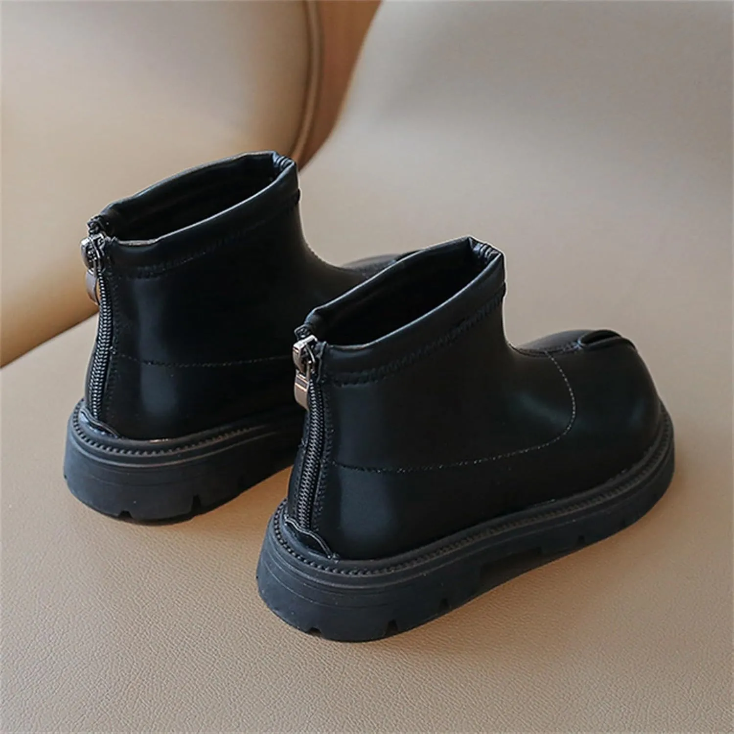Black Platform Booties Girls Zipper Shoes Outdoor Warm Non Slip Soft Sole Booties Classic Water Proof Play Shoes