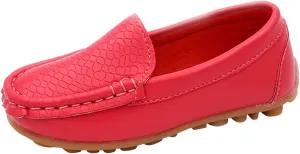 Boys Girls Leather Loafers Soft Slip-On Texture Flat Boat Dress occasin Schooling Daily Casual Walking Shoes