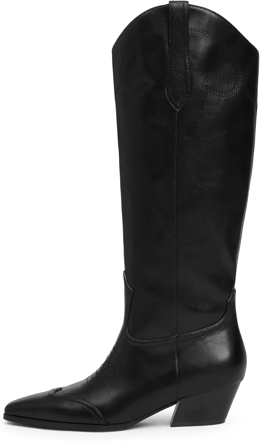 Cowgirl Boots for Women Square Toe Western Cowboy Boots Knee High Chunky Heel Pull On Tall Boots