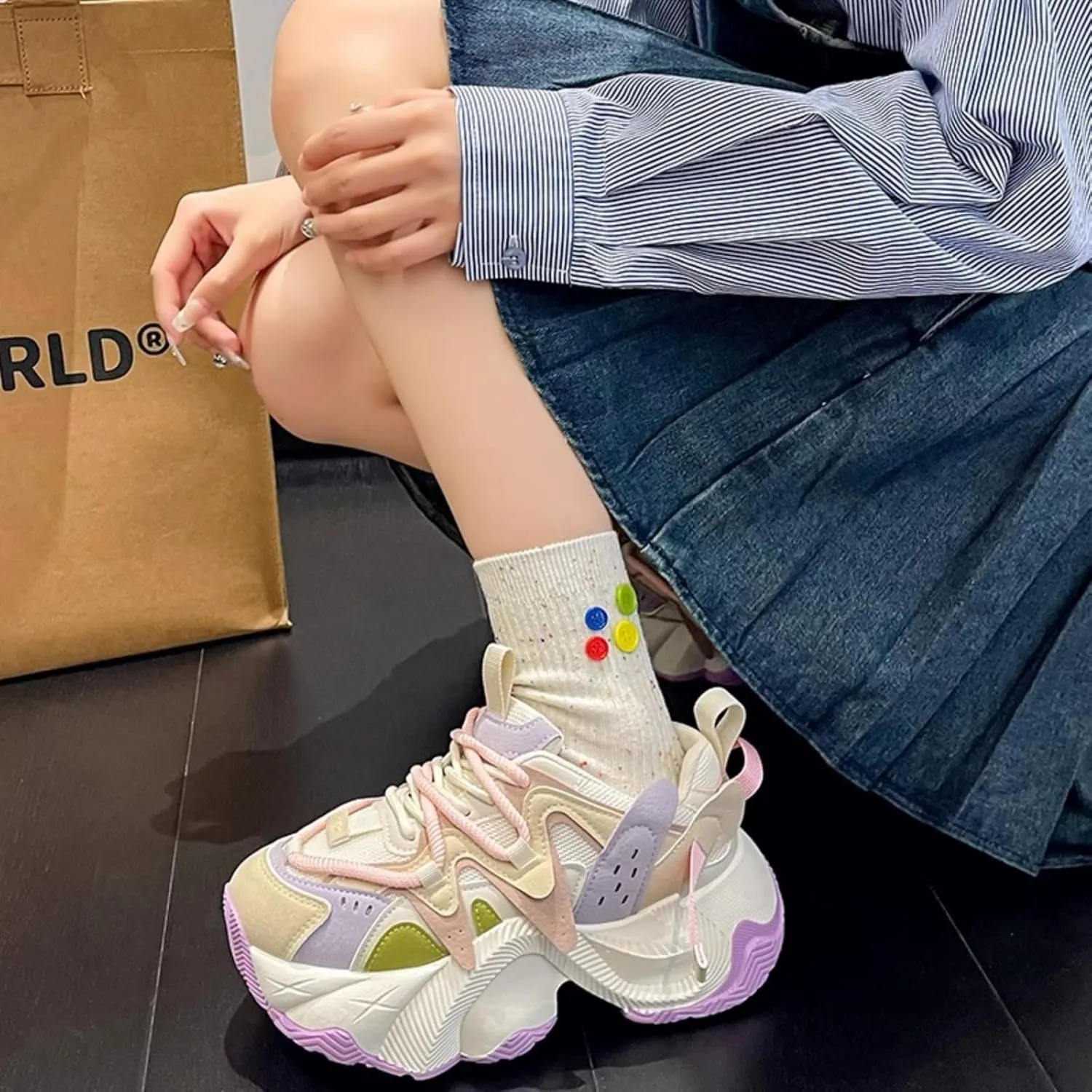 Cute Sneakers for Women Retro Thick Sole Dad Shoes Lace-Up Height Increase Walking Cute Shoes