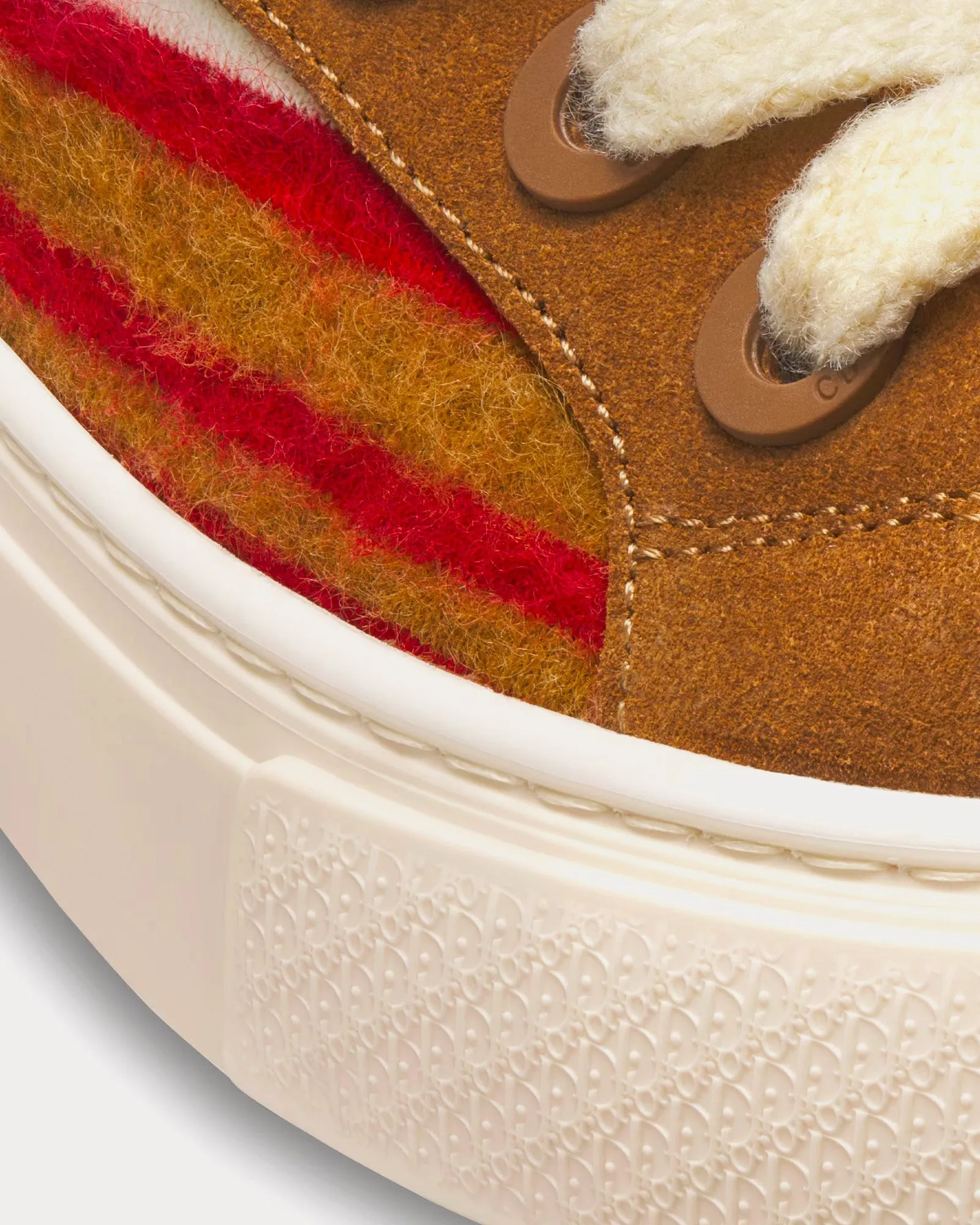 Dior Tears B33 Limited Edition Red Multicolor Mohair and Brown Suede Low Top Sneakers