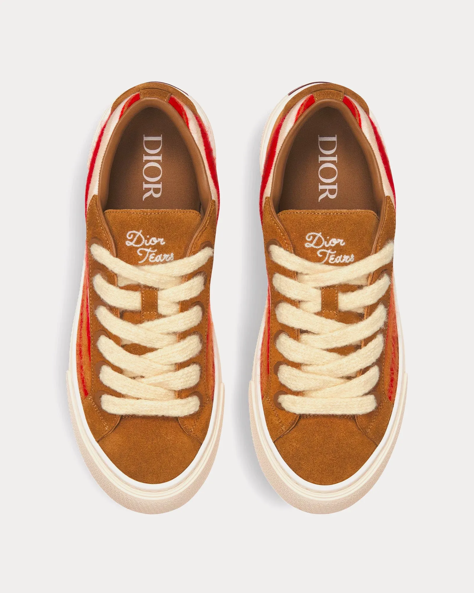 Dior Tears B33 Limited Edition Red Multicolor Mohair and Brown Suede Low Top Sneakers