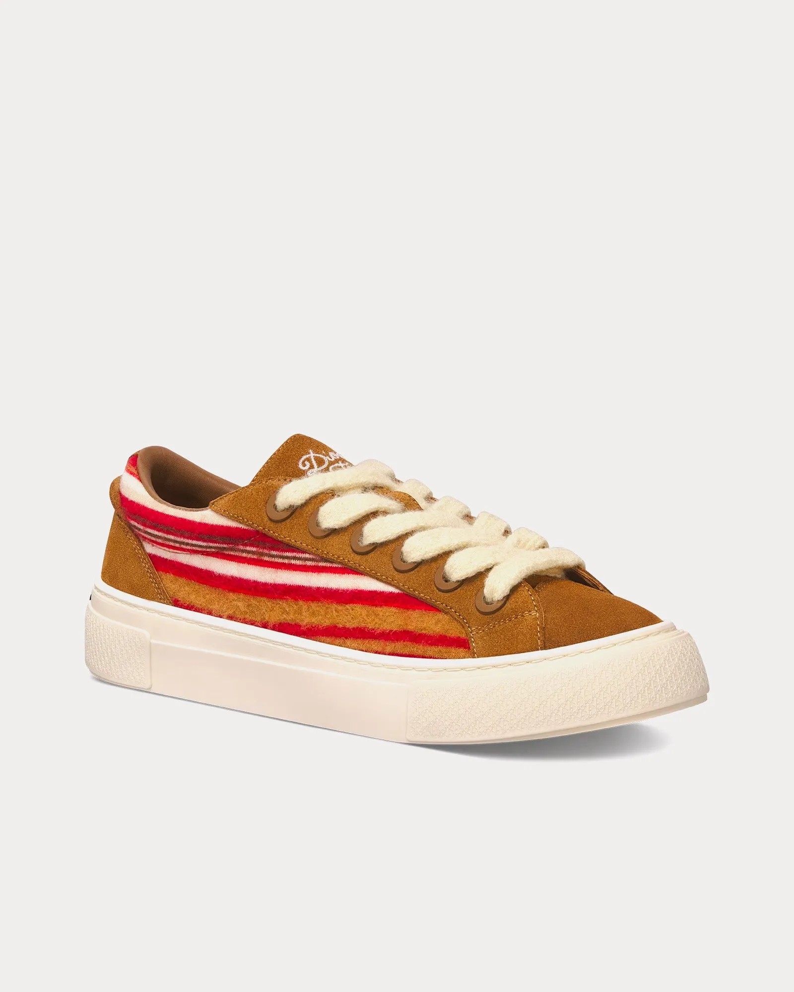 Dior Tears B33 Limited Edition Red Multicolor Mohair and Brown Suede Low Top Sneakers