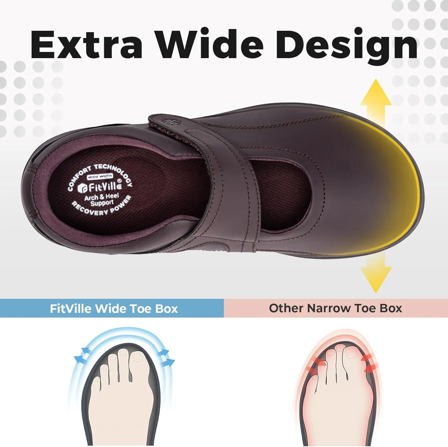 FitVille Women Wide Classic Mary Jane Shoes Flats Casual Dress Shoes Lightweight Comfort Walking Shoes for Plantar Fasciitis Bunions
