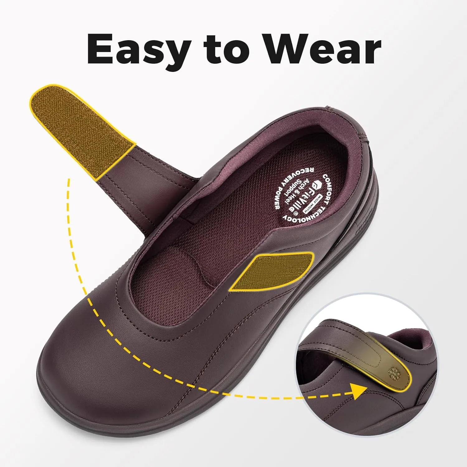 FitVille Women Wide Classic Mary Jane Shoes Flats Casual Dress Shoes Lightweight Comfort Walking Shoes for Plantar Fasciitis Bunions