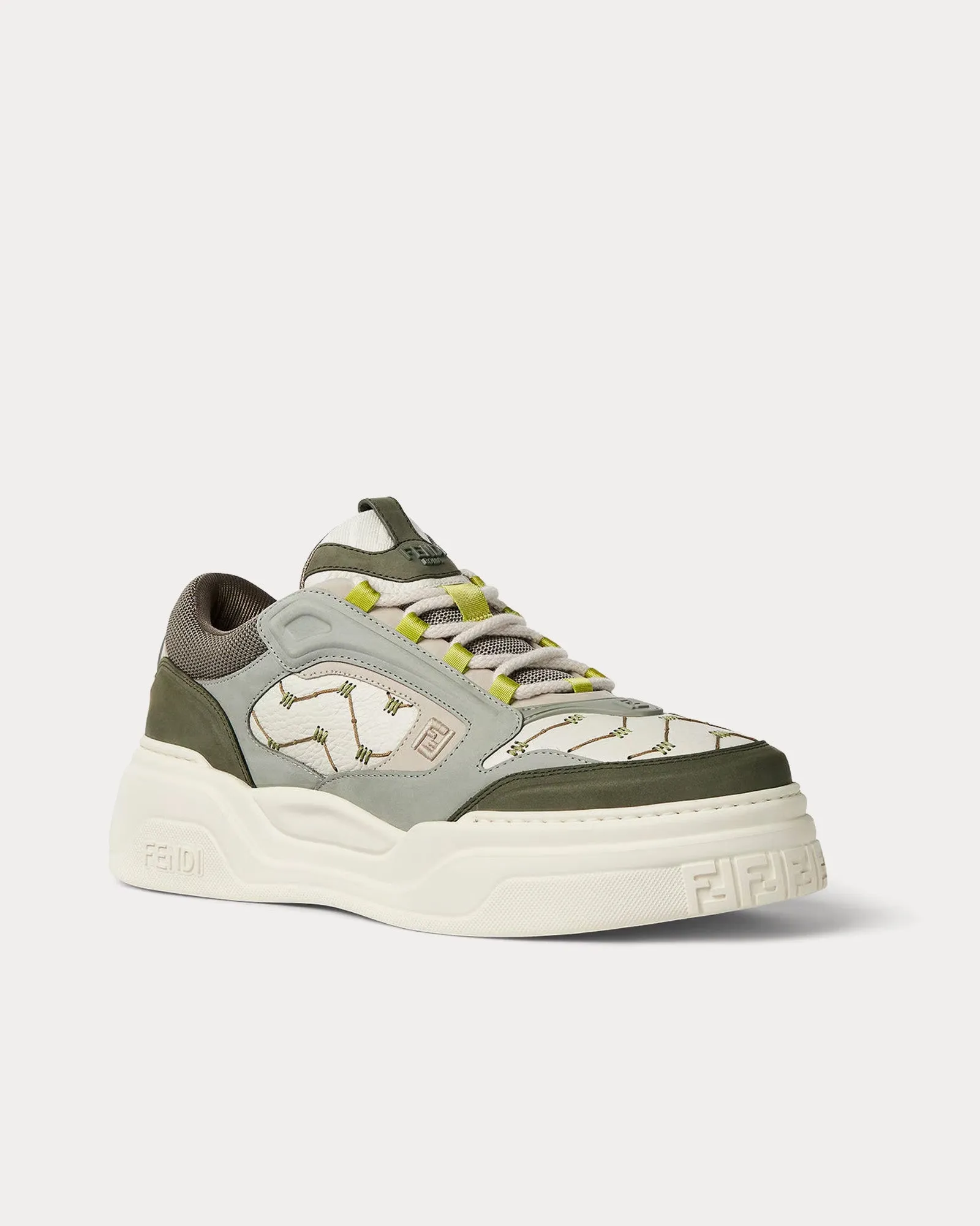 Force Leather & Nubuck White / Green Low Top Sneakers