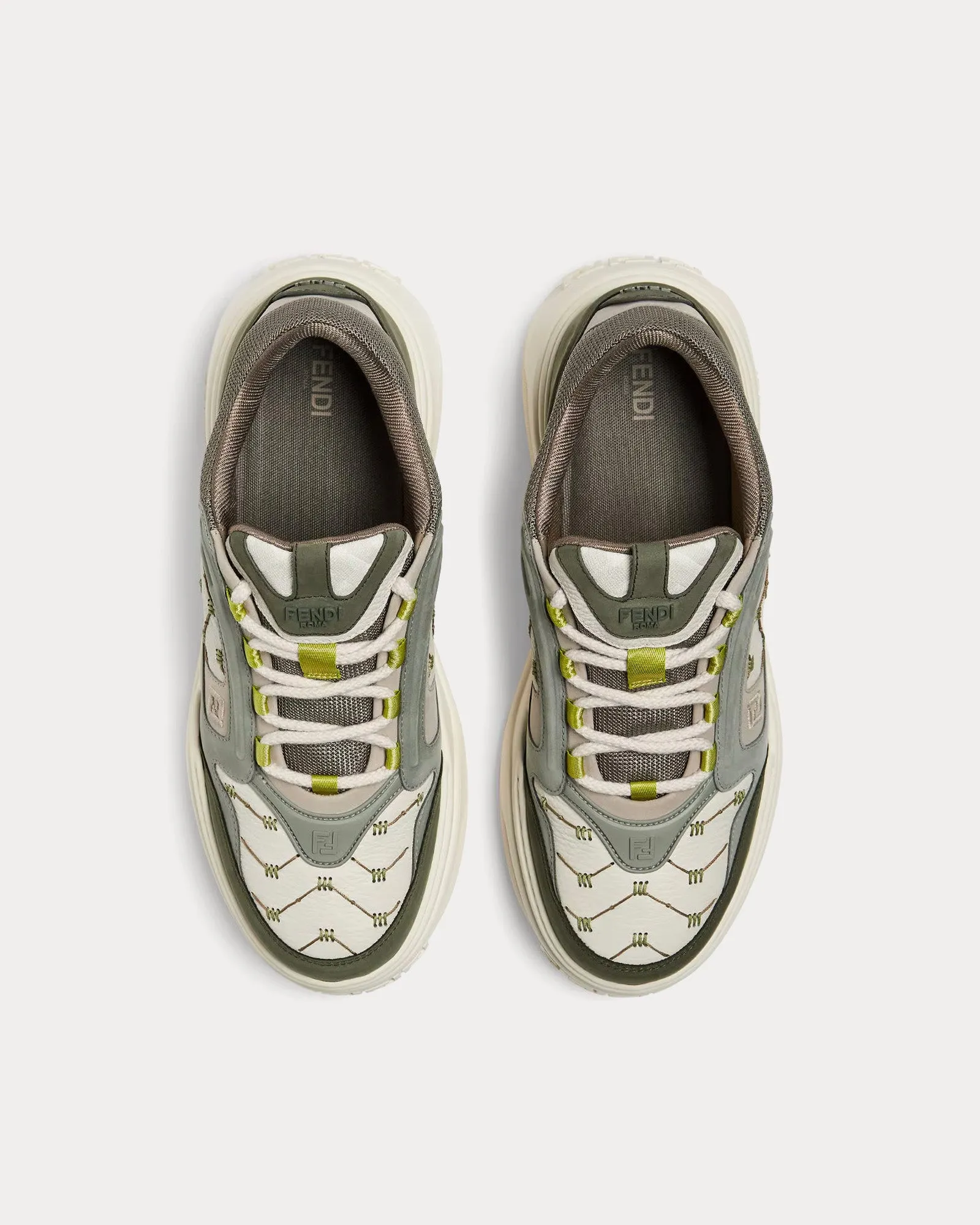 Force Leather & Nubuck White / Green Low Top Sneakers