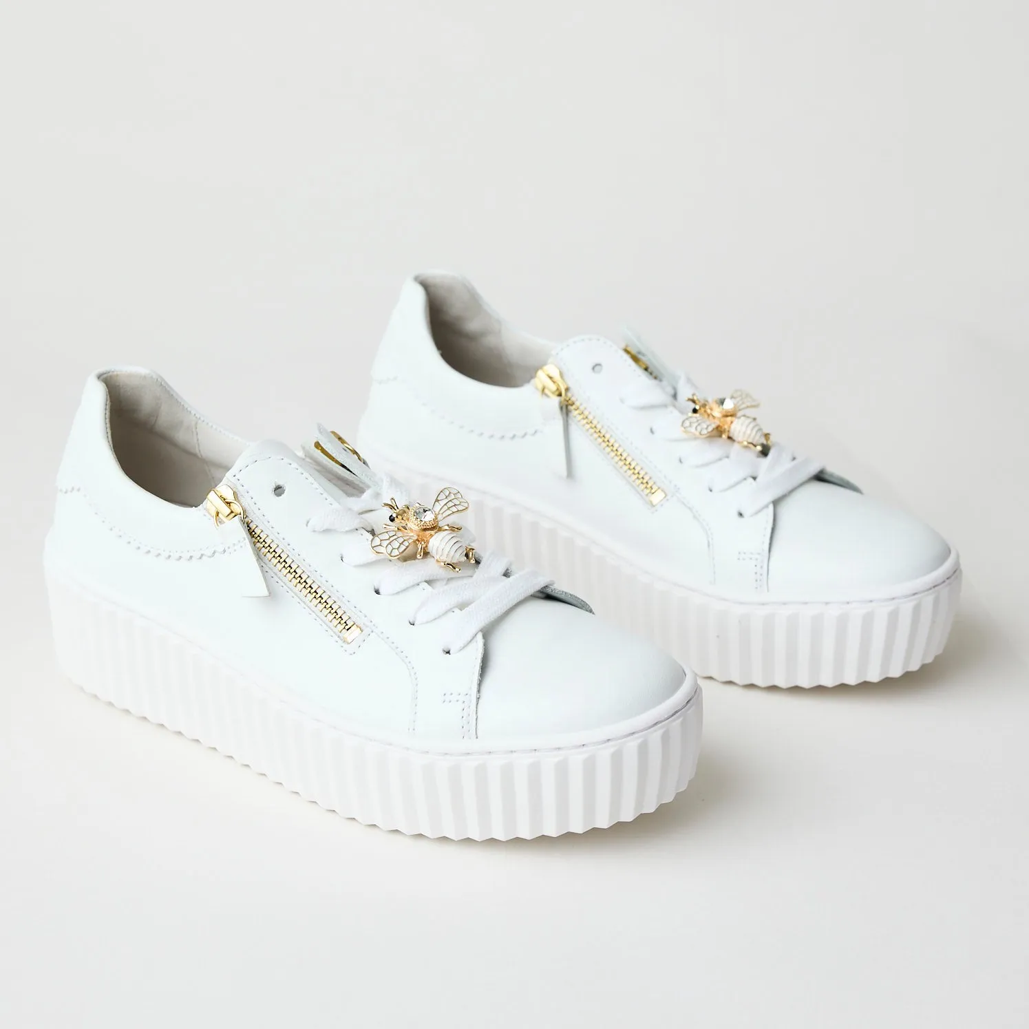 Gabor White Leather Flatform Trainers