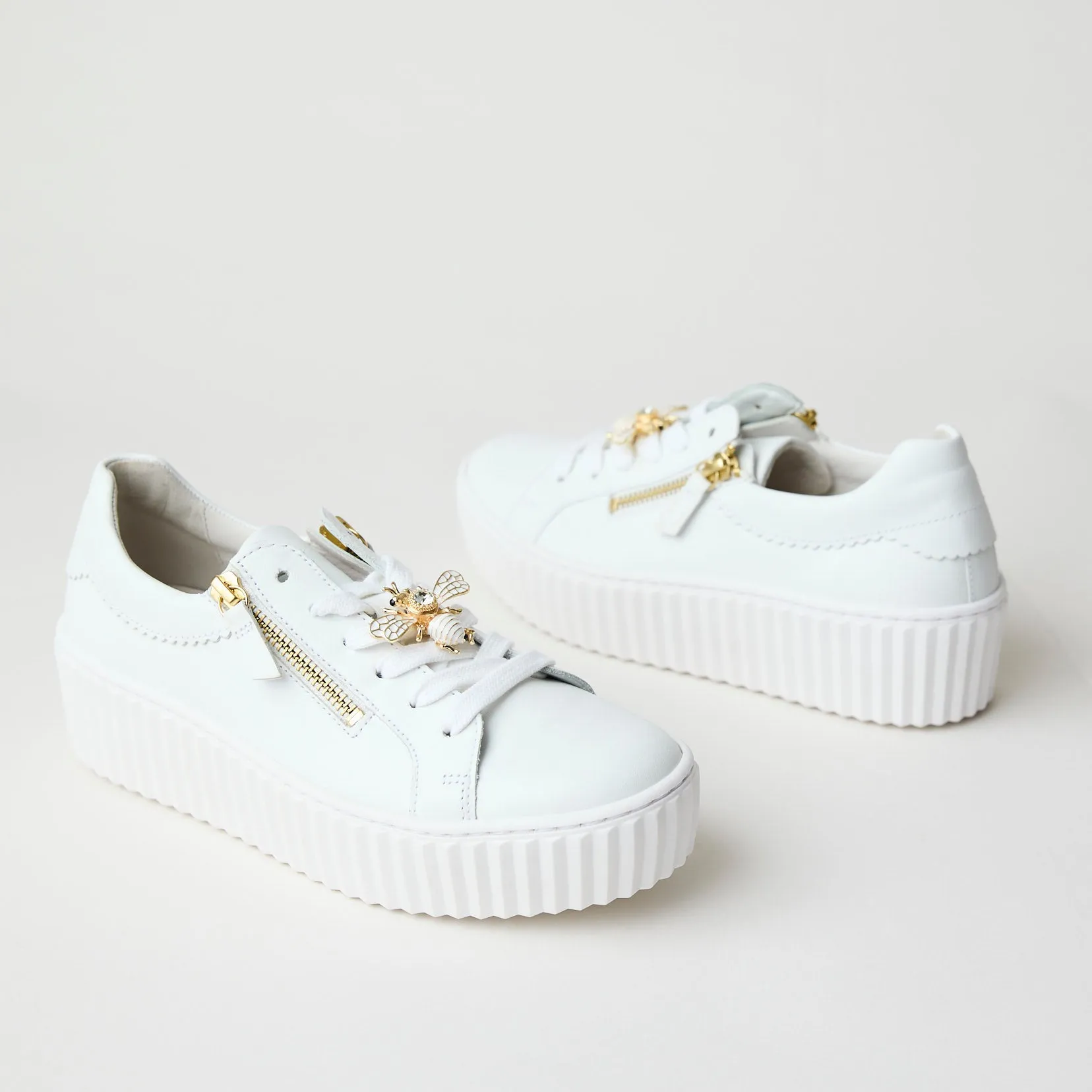 Gabor White Leather Flatform Trainers