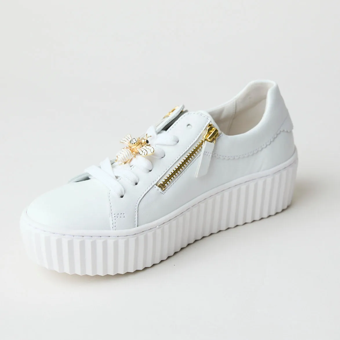 Gabor White Leather Flatform Trainers
