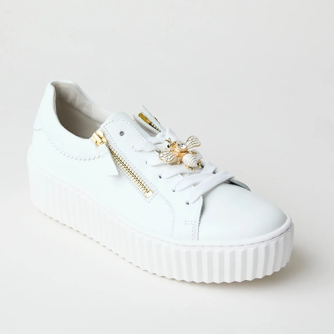 Gabor White Leather Flatform Trainers