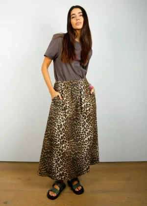 GANNI F7727 Elasticated Maxi Skirt in Leopard