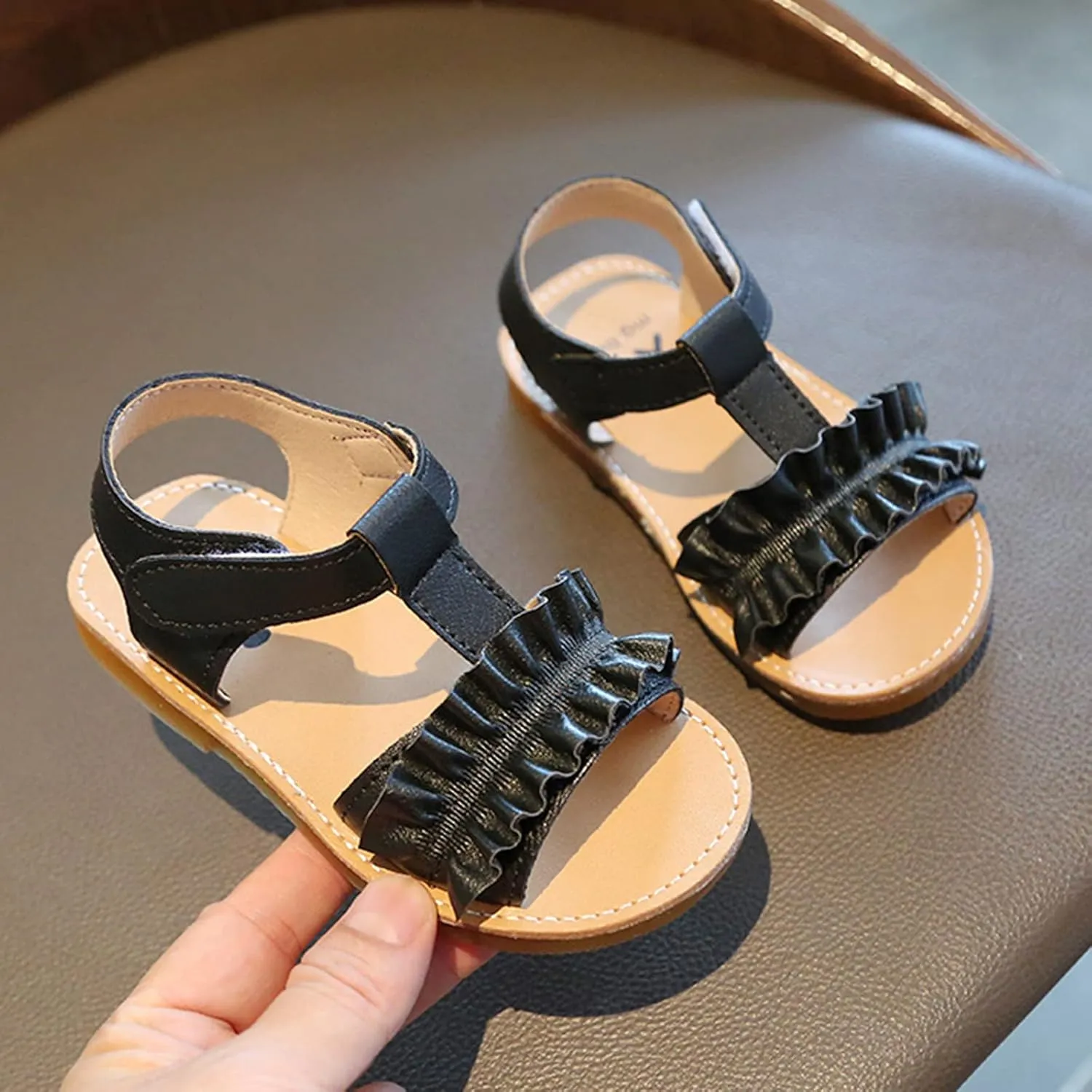 Girls Kids Rubber Sole Open Toe Sandals ow Heels Gldiator Shoes Toddler Ruffle Dress Loafers Slip On