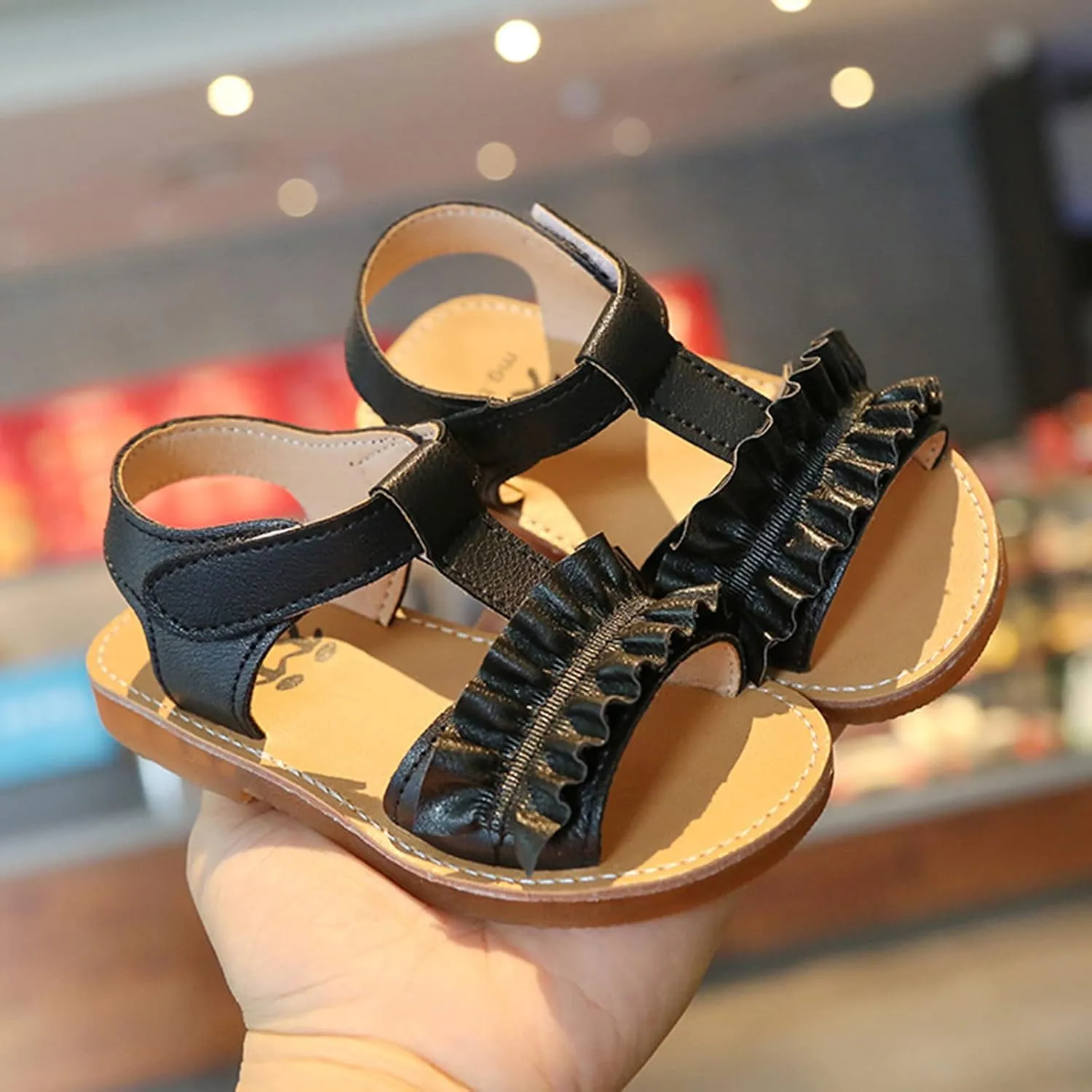 Girls Kids Rubber Sole Open Toe Sandals ow Heels Gldiator Shoes Toddler Ruffle Dress Loafers Slip On