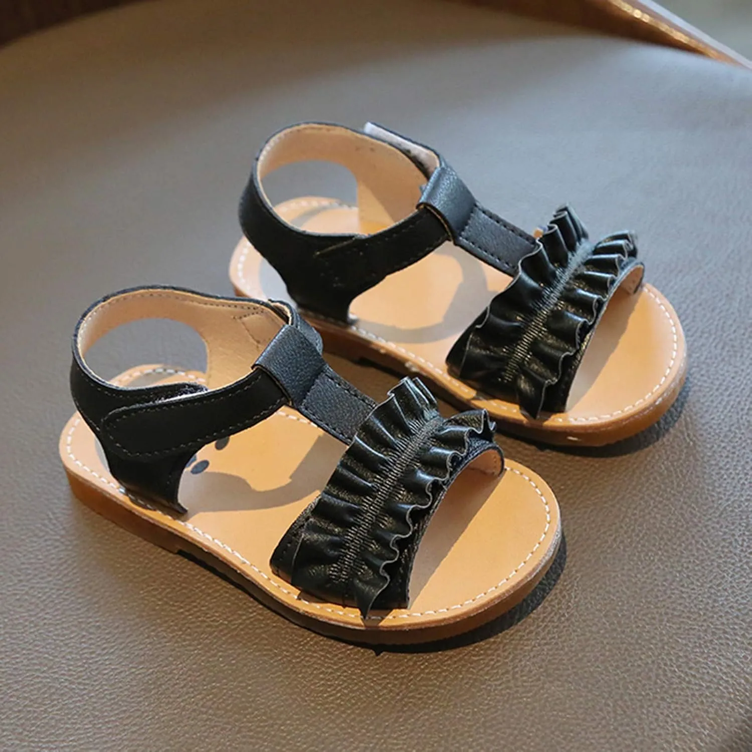 Girls Kids Rubber Sole Open Toe Sandals ow Heels Gldiator Shoes Toddler Ruffle Dress Loafers Slip On