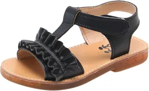 Girls Kids Rubber Sole Open Toe Sandals ow Heels Gldiator Shoes Toddler Ruffle Dress Loafers Slip On