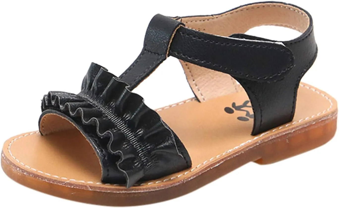 Girls Kids Rubber Sole Open Toe Sandals ow Heels Gldiator Shoes Toddler Ruffle Dress Loafers Slip On