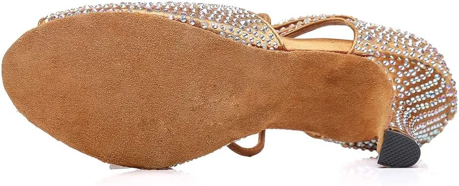 HIPPOSEUS Women's Classic Shiny Rhinestones Latin Dance Shoes - Lace up Ballroom Wedding Party Dance Performance Sandals,Model 429