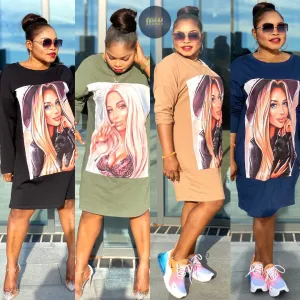 Janessa Overall Dress With Sow On Face Print
