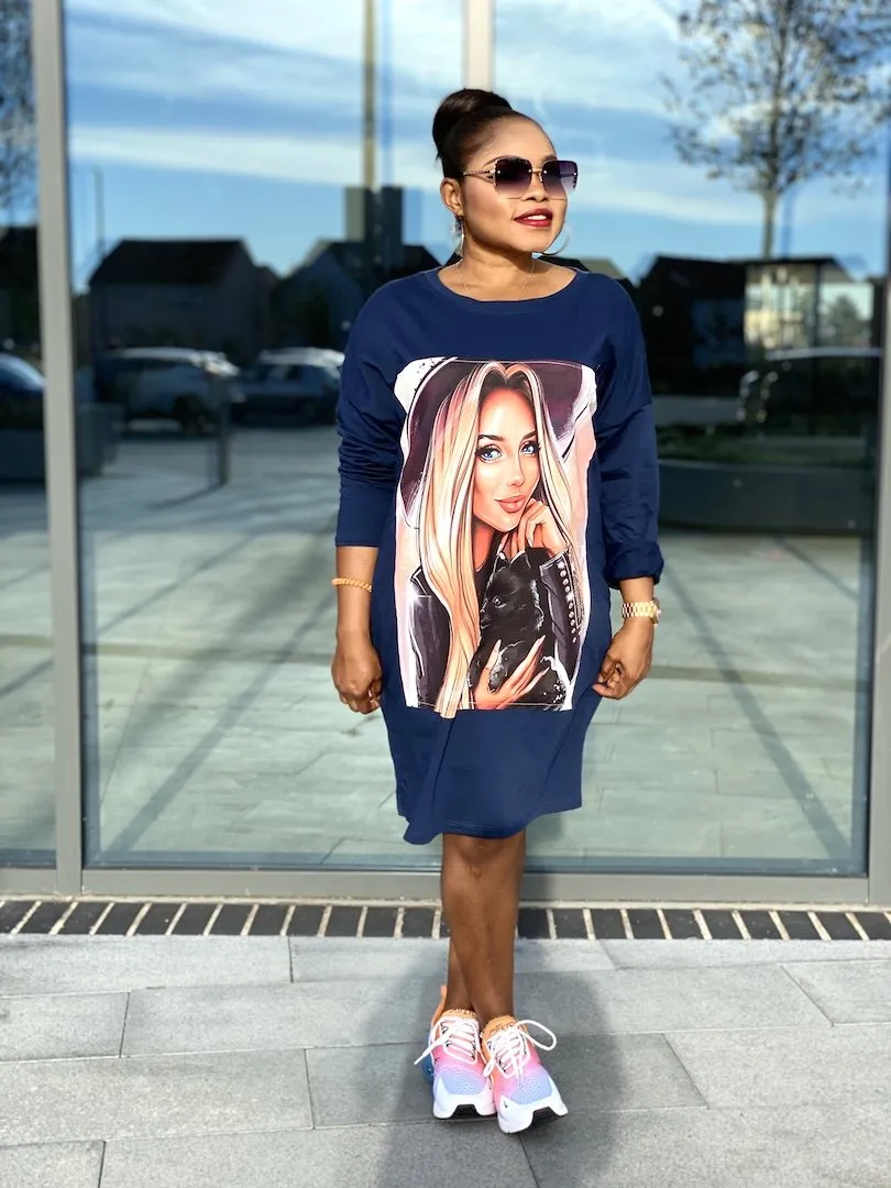 Janessa Overall Dress With Sow On Face Print