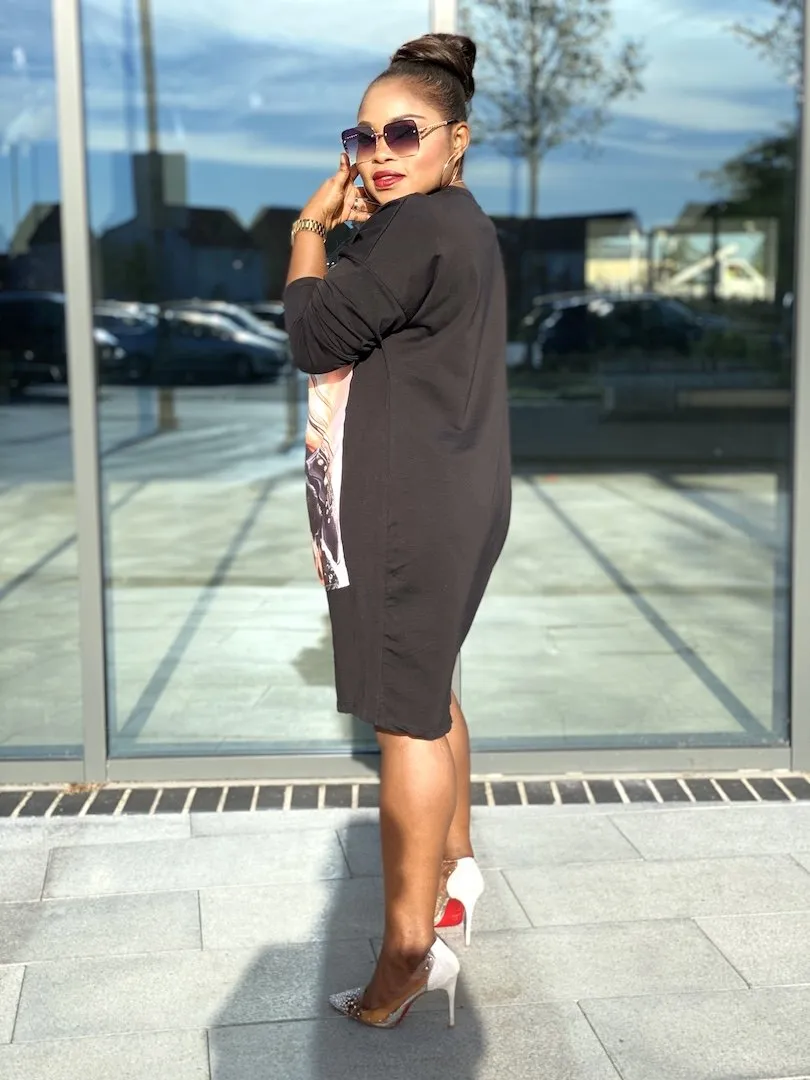 Janessa Overall Dress With Sow On Face Print