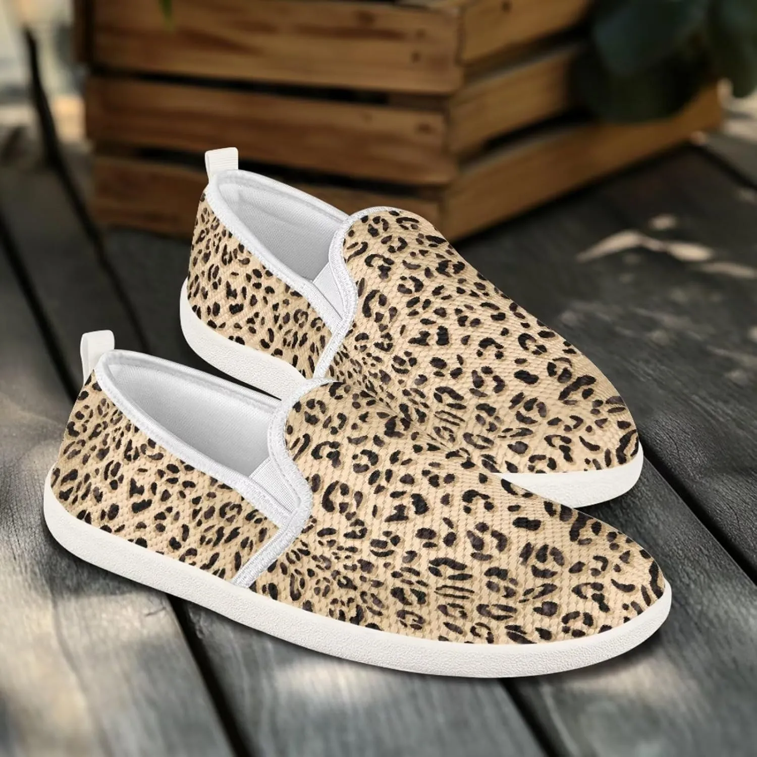 Jeiento Animal Print Casual Shoes for Women Anti-Skid Slip-On Loafers Breathable Walking Shoes