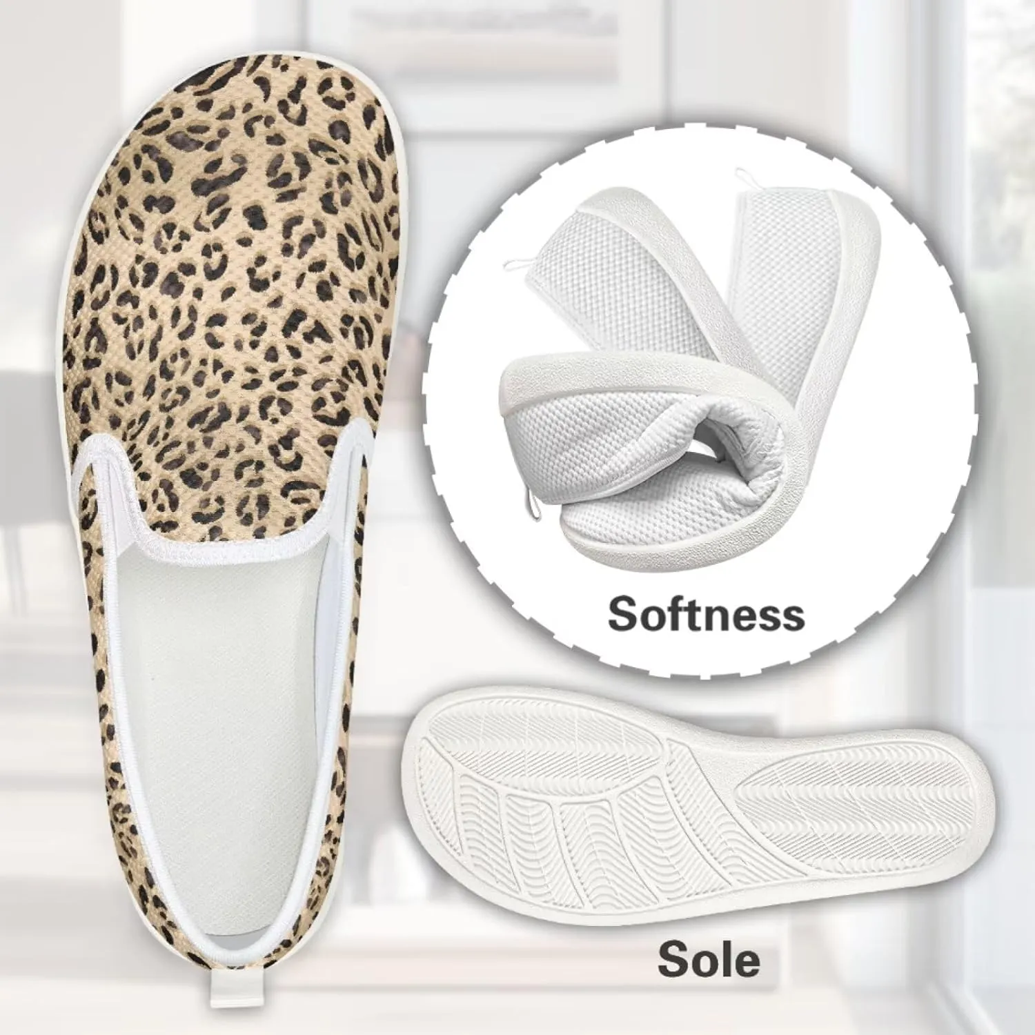 Jeiento Animal Print Casual Shoes for Women Anti-Skid Slip-On Loafers Breathable Walking Shoes