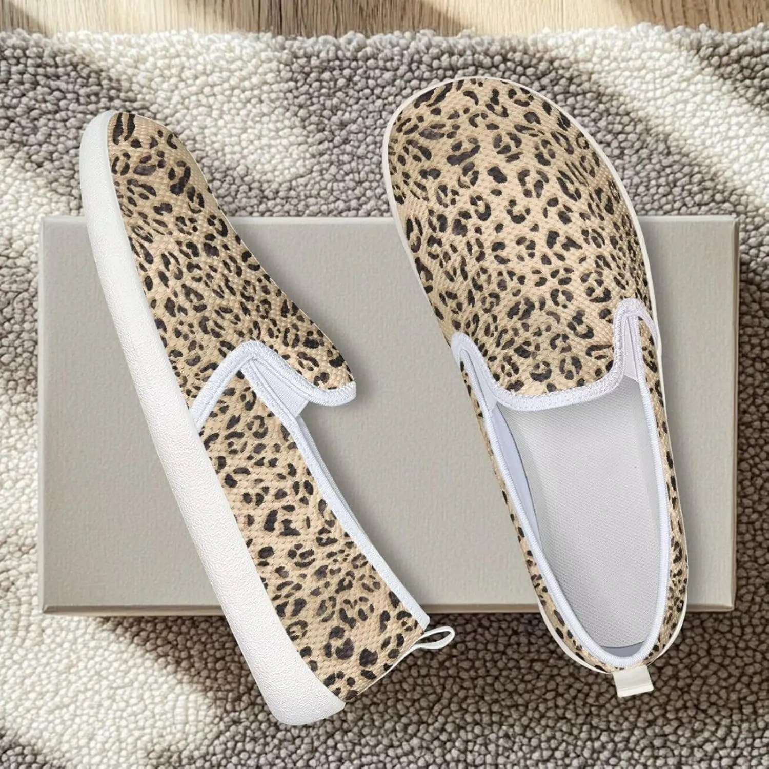 Jeiento Animal Print Casual Shoes for Women Anti-Skid Slip-On Loafers Breathable Walking Shoes