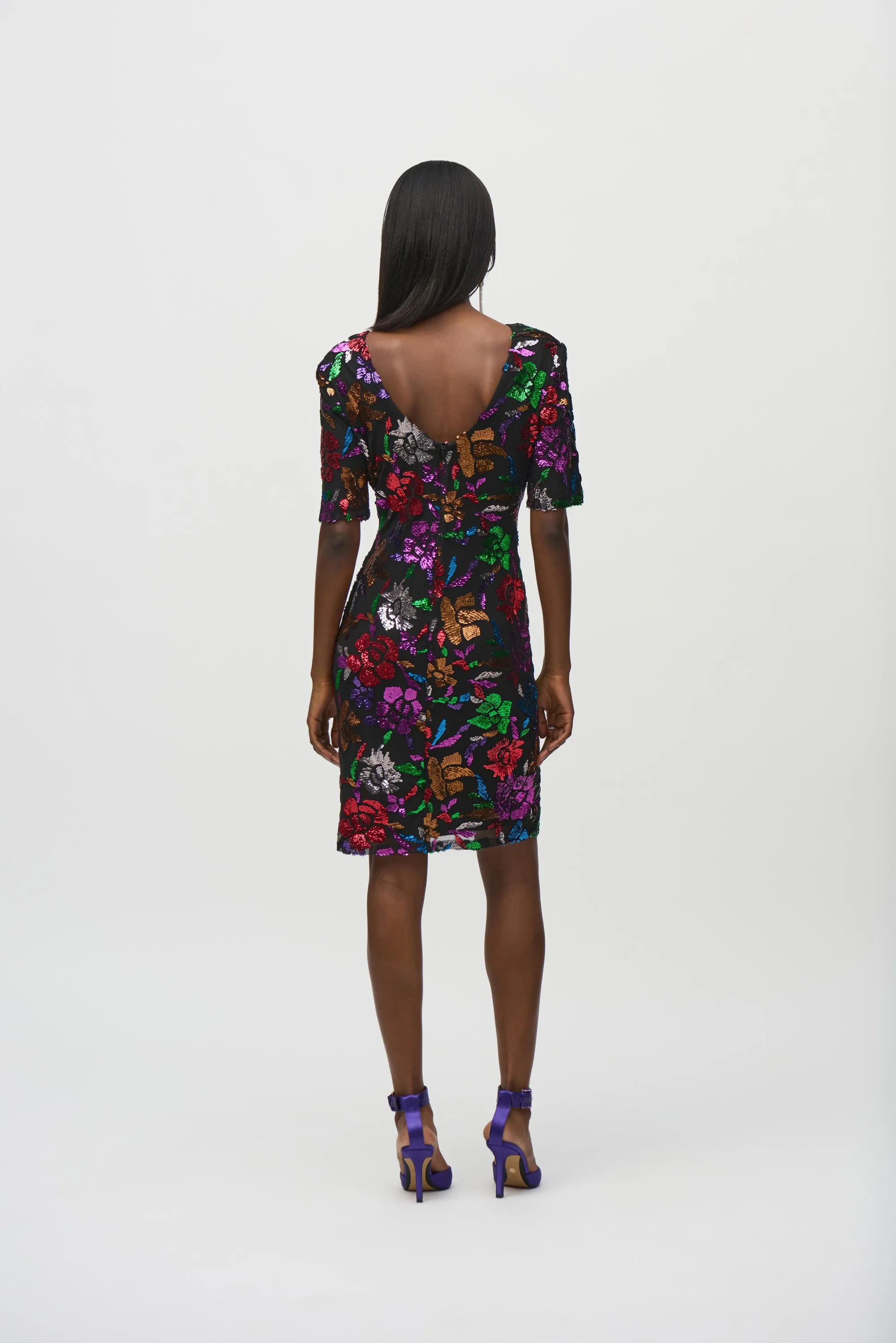 Joseph Ribkoff Floral Sequinned Dress in Bright Black 244180
