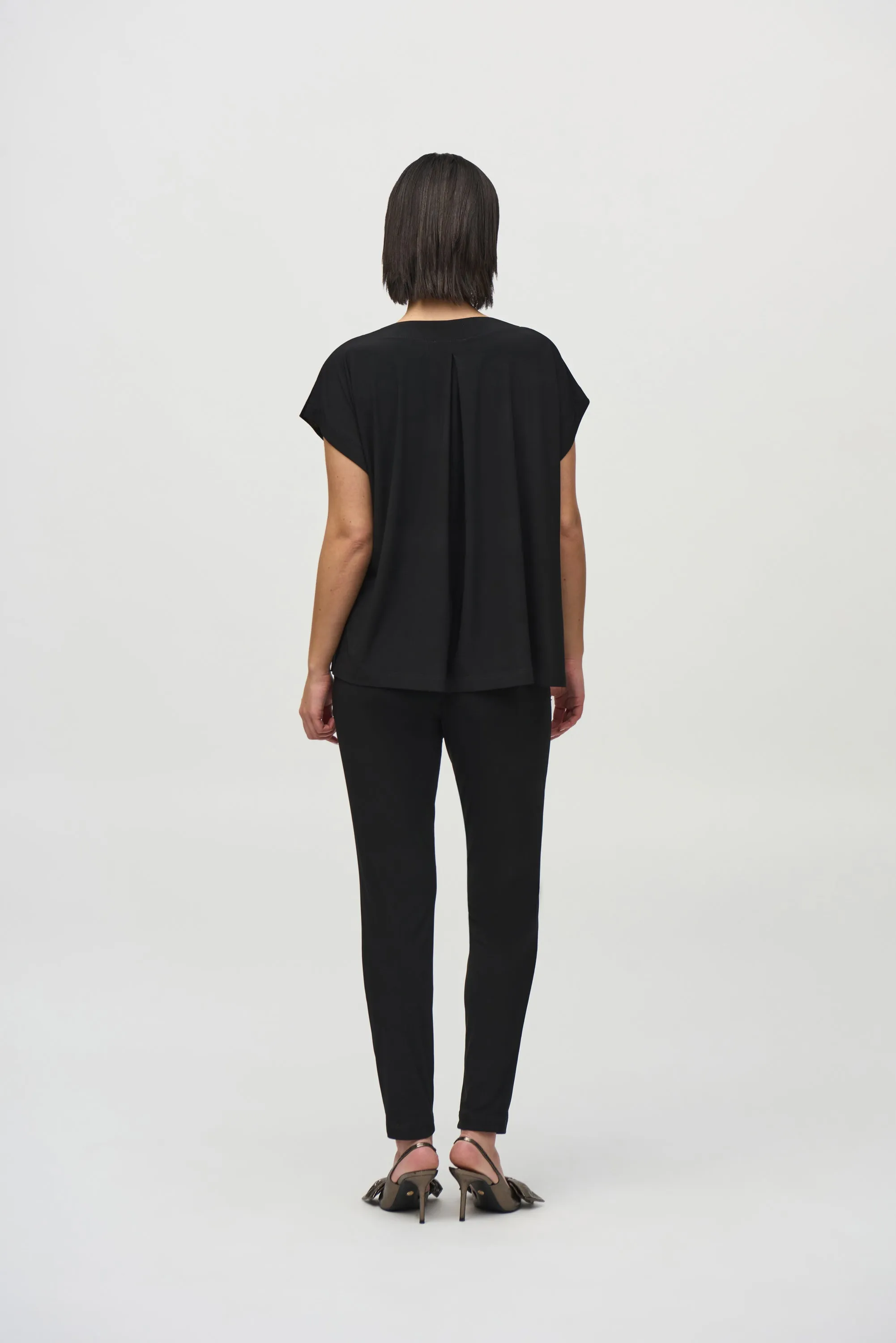 Joseph Ribkoff Foiled Velvet Jumpsuit in Black Gold 244001