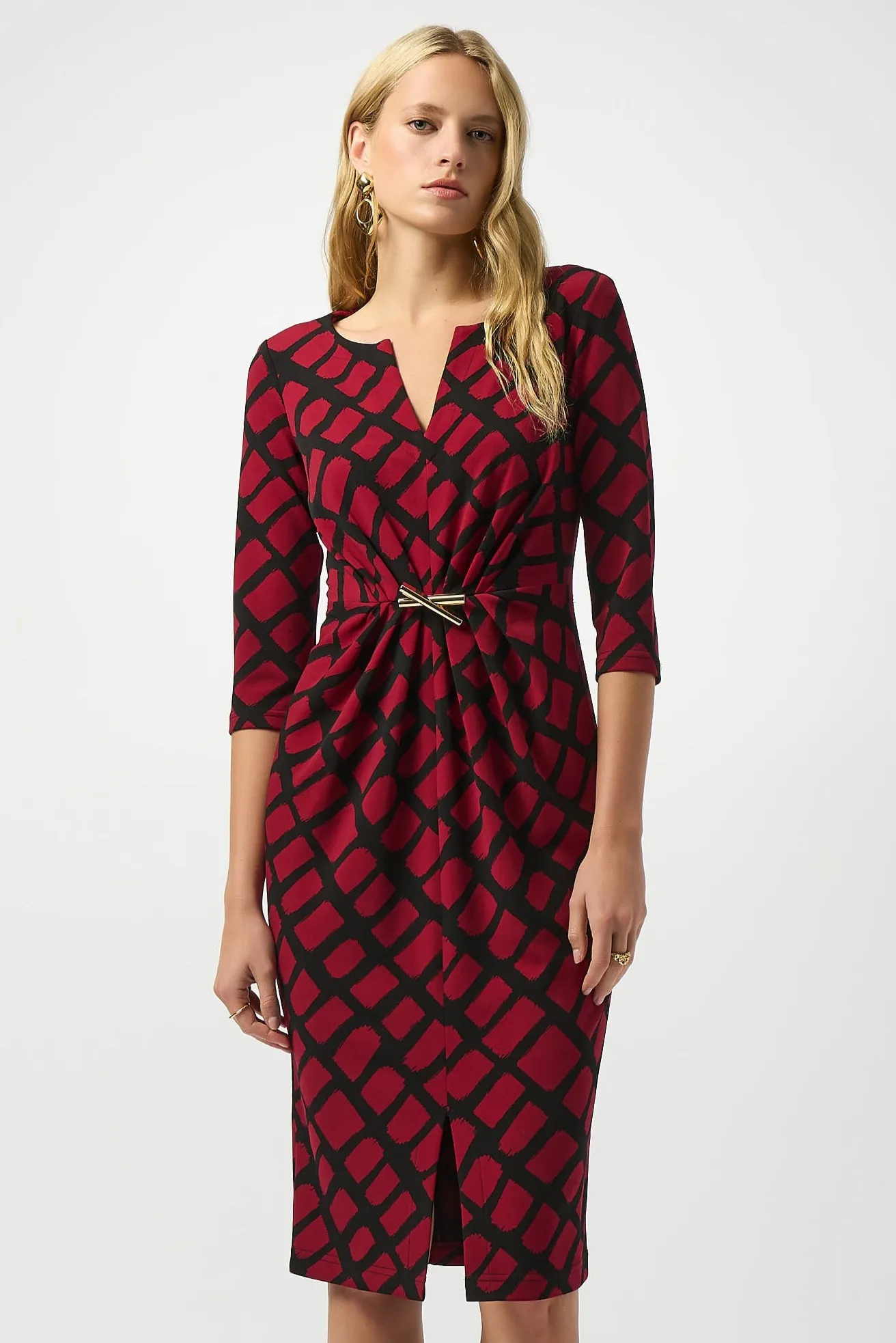 Joseph Ribkoff Geometric Dress in Black Red 253250